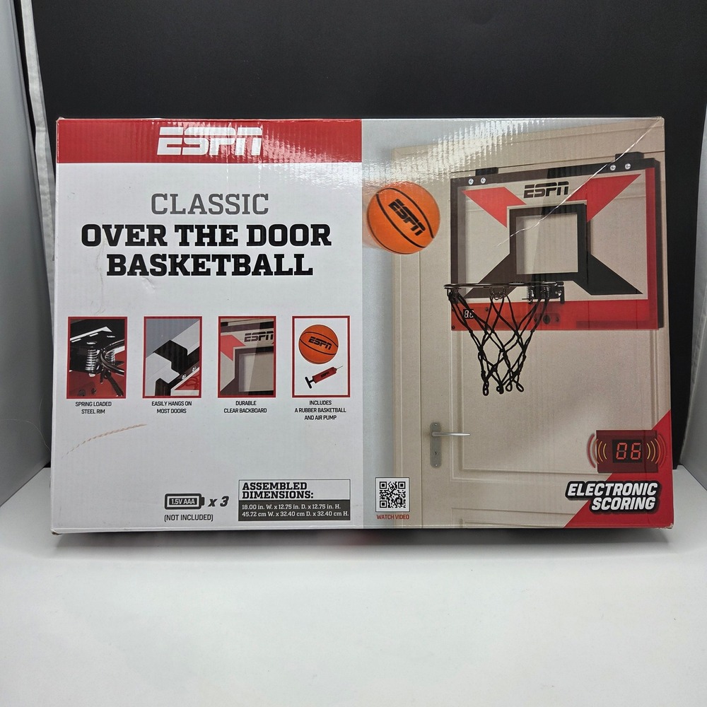 ESPN Classic Over the Door Basketball Hoop Electronic Scoring Mini Set Red Black